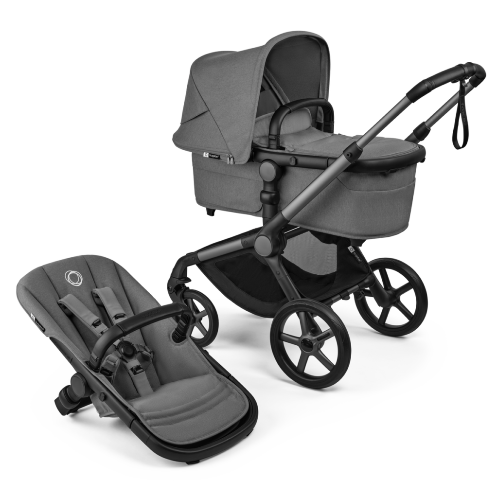 Bugaboo Fox 5 renew bassinet and seat stroller graphite base moon grey fabrics moon grey sun canopy x PV007584 01